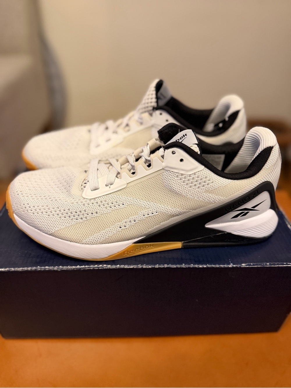 Reebok CrossFit Nano X1 White and Black Men's Athletic Training Shoes.